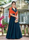 Navy Blue Colour Latest Fancy Designer Wedding Wear Tabi Silk Digital Print And Heavy Work Stylish Gown Collection 9004
